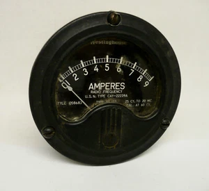 Vintage Westinghouse WWII era USN Aircraft Type Radio Frequency Amperes Gauge - Imagen 1 de 4