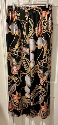 NWT Emanuel UNGARO Resort Black Gold Dress Pants M Chains Shells Starfish $499 - Image 1 of 4
