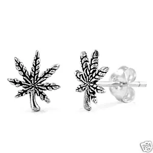 USA Seller Marijuana Leaf Stud Earrings Sterling Silver 925 Plain Jewelry Gift - Picture 1 of 2