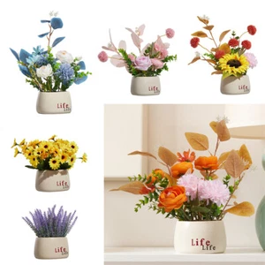 Artificial Fake Flowers in Vase Silk Rose Flower Arrangements Realistic Ornament - Picture 1 of 31