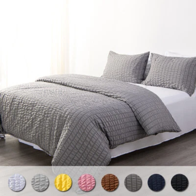 Juego de funda nórdica texturizada de 3 piezas Seersucker 1800 juego de funda nórdica de microfibra para ropa de cama Foto 1 de 4