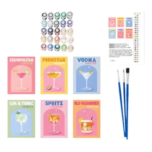 6 Pack Paint by Numbers Kit DIY Acrylic Oil Painting for Adults (Cocktail Cup) - Picture 1 of 12
