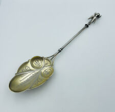 Whiting Antique Sterling Silver Aesthetic Bird & Fruit Serving Spoon 10"