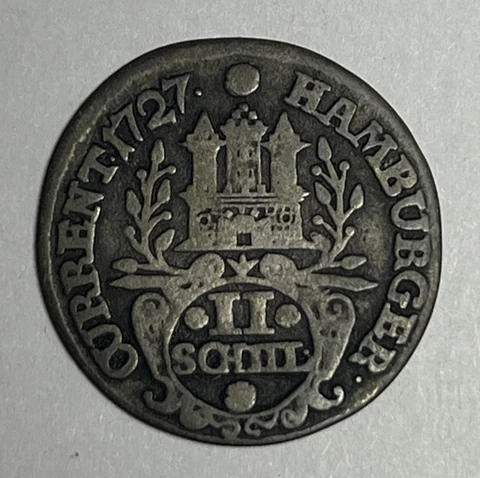 1727 GERMAN STATES - HAMBURG 2 Schilling Silver Coin Germany Cover