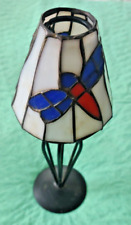 Black Metal Tea Light Holder with Dragonfly Stained Glass Shade