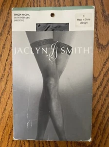 Vintage NIP Jaclyn Smith Silky Sheer Leg & Sheer Toe Thigh Highs Size C Midnight - Picture 1 of 6
