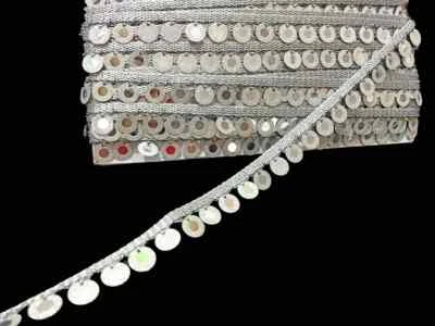 2 yard Silver Mirror Trim Sequins Glitter Lace Gota Border Costume Saree Trim - Imagem 1 de 4