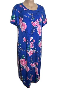 Maxi Vestido Gili Azul Manga Corta Abertura Lateral Tejido Elástico Plus 1X Rosa Floral - Imagen 1 de 9