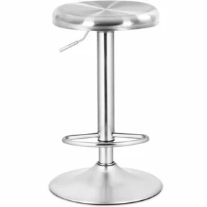 Brushed Stainless Steel Swivel Bar Stool Seat Adjustable Height Round Top Silver - Picture 1 of 9