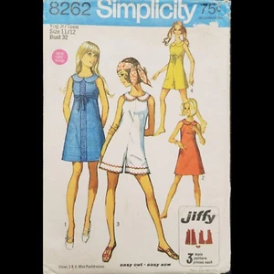 Vintage Simplicity Jiffy Kleid & Mini-Pantdress Muster #8262 Größe 11/12 GESCHNITTEN - Bild 1 von 6