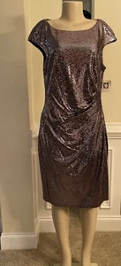 Anne Klein Womens RoseGold/Sequined Party Dress Mock Neck Midi Dress 14 - Picture 1 of 2
