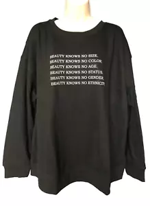 Ava & Viv Size 1X Black "Beauty" Print Long Sleeve Pull Over Sweatshirt Women's - Picture 1 of 10