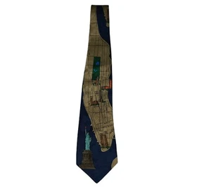 Dino Romaro Novelty Necktie New York Street Map World Trade Center Handmade Silk - Picture 1 of 6
