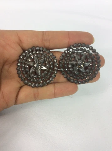 Huge 1 1/2” 2 Pcs antique Victorian cut steel Star buttons Cover