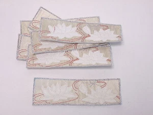 Set of 10 Homemade Card Embroidered Gold Banner with White Lilies Motifs #26D274 - Picture 1 of 3