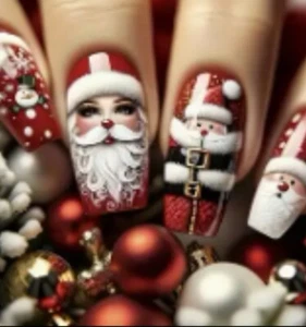 24 Stück Press On Nails Med Square Rot Santa Weihnachten Schneemann Ready To Wear - Bild 1 von 6