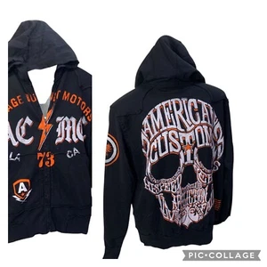 Affliction Hoodie Mens Small Black Skull Zip Jacket Distressed American Customs - Picture 1 of 8