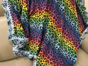Leopard helle Farben Werfen afghanische Decke mit gehäkelter Kante Regenbogen Superschale - Bild 1 von 9