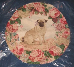 ZOE & CO DESIGNER ROUND PILLOW PANEL~ BULLDOG & FLOWERS ~ 15 1/2" DIAMETER *NEW - Picture 1 of 1