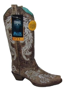 BOTAS DE VESTIR CORRAL GLOW IN THE DARK MARRÓN CUERO TACHONADO PUNTA CORTA 7,5 M NUEVAS - Imagen 1 de 5