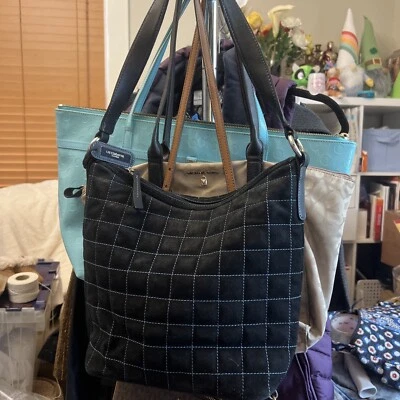 Bolso de Hombro Liz Claiborne Vintage Negro Gamuza Cuero Natural Usado en Excelente Condición Blu Stich Foto 1 de 4