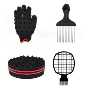 Hair Sponge Brush, Curl Sponge Glove, Metal Hair Pick Comb & Dreadlock Coil Comb - Picture 1 of 6