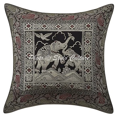 Decorative Elephant Chair Seat Cushion Cover Brocade Black Indian Pillow Cover - Image 1 of 4