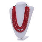 Chunky 3 Strand Layered Resin Bead Cord Necklace In Red - 60cm up to 70cm