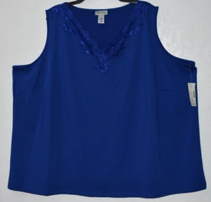 Canotta senza maniche Catherines 4X NUOVA blu pizzo orlo scollo a V elasticizzata nuova con etichette - Foto 1 di 19