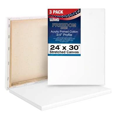 3 Pack of US Art Supply 24" x 30" Acrylic Primed Cotton Duck Stretched Canvas - Image 1 of 4