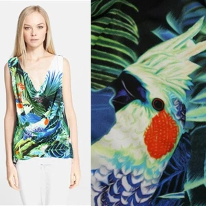 40 NEW $795 ROBERTO CAVALLI Tropical PARROT BIRD Drape Spring Summer TANK TOP - Picture 1 of 13