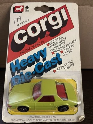 2 Vintage Corgi Fiat X1/9 • Lime Green • RARE, NEW ON CARD (White Card) UNOPENED - Image 1 of 4