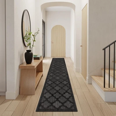 Alfombra de corredor interior exterior negro carbón 2x12 duradera fácil cuidado bajo mantenimiento Foto 1 de 4