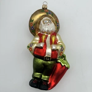 Papa Noel Christmas Ornament Mexican Santa Claus Sombrero & Red Chili Pepper - Picture 1 of 8