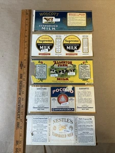 Grupo de 5 etiquetas de leche evaporada anteriores a 1950 Wolcott Pocoro Nestlé INV-AQ1326 - Imagen 1 de 24