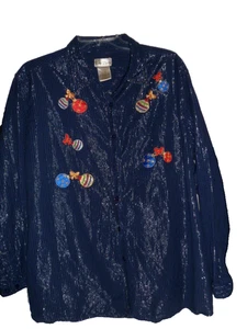 Camisa de Navidad Fiesta Brillante Coloridos Adornos Para Mujer Talla 20-22 Botón Delantero - Imagen 1 de 1