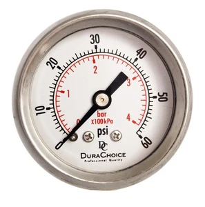 Manometro riempito d'olio 1-1/2", custodia SS, 1/8" NPT, attacco posteriore Ctr, 0-60PSI - Foto 1 di 5