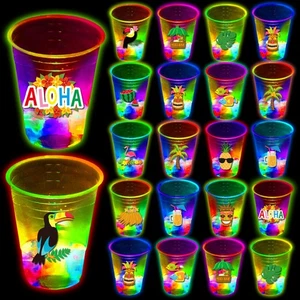 60 Stück Glow Hawaiian Luau Partybecher, Blinkende Tiki Partybecher, Tropical Luau... - Bild 1 von 7