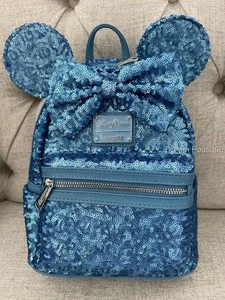 Mochila Minnie Mouse Loungefly Azul Hortensia Lentejuelas Parques Disney Nueva con Etiquetas - Imagen 1 de 7