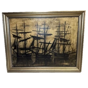 Bernard Buffet gerahmte Lithographie Kunstdruck, Die schwarzen Schiffe, Mid Century - Bild 1 von 16