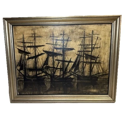 Impresión artística litográfica enmarcada Bernard Buffet, The Black Ships, mediados de siglo Foto 1 de 4