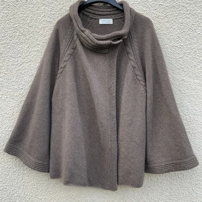 HAWICK 💯CASHMERE BROWN WOOL CAPE KIMONO JACKET JUMPER TOP L 16 SCOTTISH - Image 1 of 4