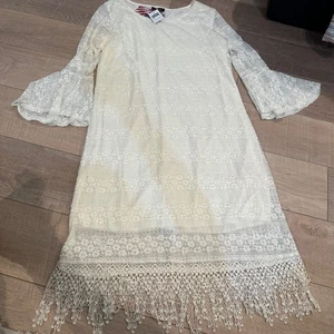CAL STYLE DAMEN XL BOHO SPITZE VINTAGE STYLE KLEID NEU OFF WHITE - Bild 1 von 9