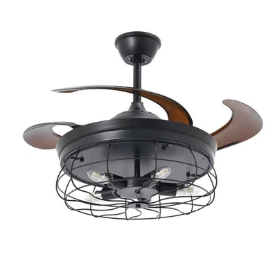 42" Farmhouse Ceiling Fan Light Rustic Metal Cage Pendant Light Fixture w/Remote - Image 1 of 4