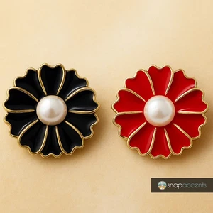 Blume Druckknopf Schmuck Ingwer Charm Goldrand weiße Perle 20mm individueller Druckknopf - Bild 1 von 10