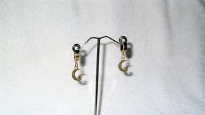 Men's Women's Stainless Steel Crescent Moon and Star Dangle Hoop Earring Gold - Picture 1 of 3