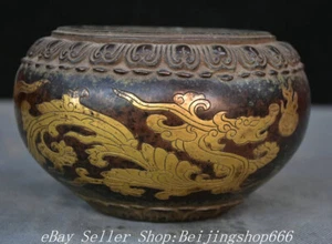 6" Marked Old Chinese Purple Bronze Gilt Double Dragon incense burner Jar Pot - Picture 1 of 9
