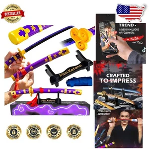 Stunning Purple Mini Katana - 15” Semi-Sharp Carbon Steel Sword with Display - Picture 1 of 8
