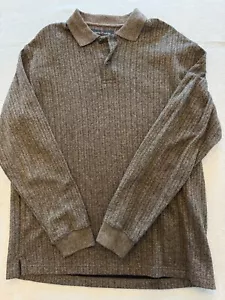 Pierre Cardin Sweater Mens Medium Brown Preppy Collar Ribbed Knit Cotton - Picture 1 of 5