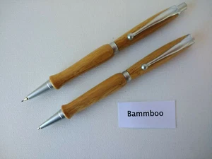 Handgefertigt gedrechselt Bambus Holz Click Pen & Turn Bleistift SET mit Satin Chrom Trim - Bild 1 von 4